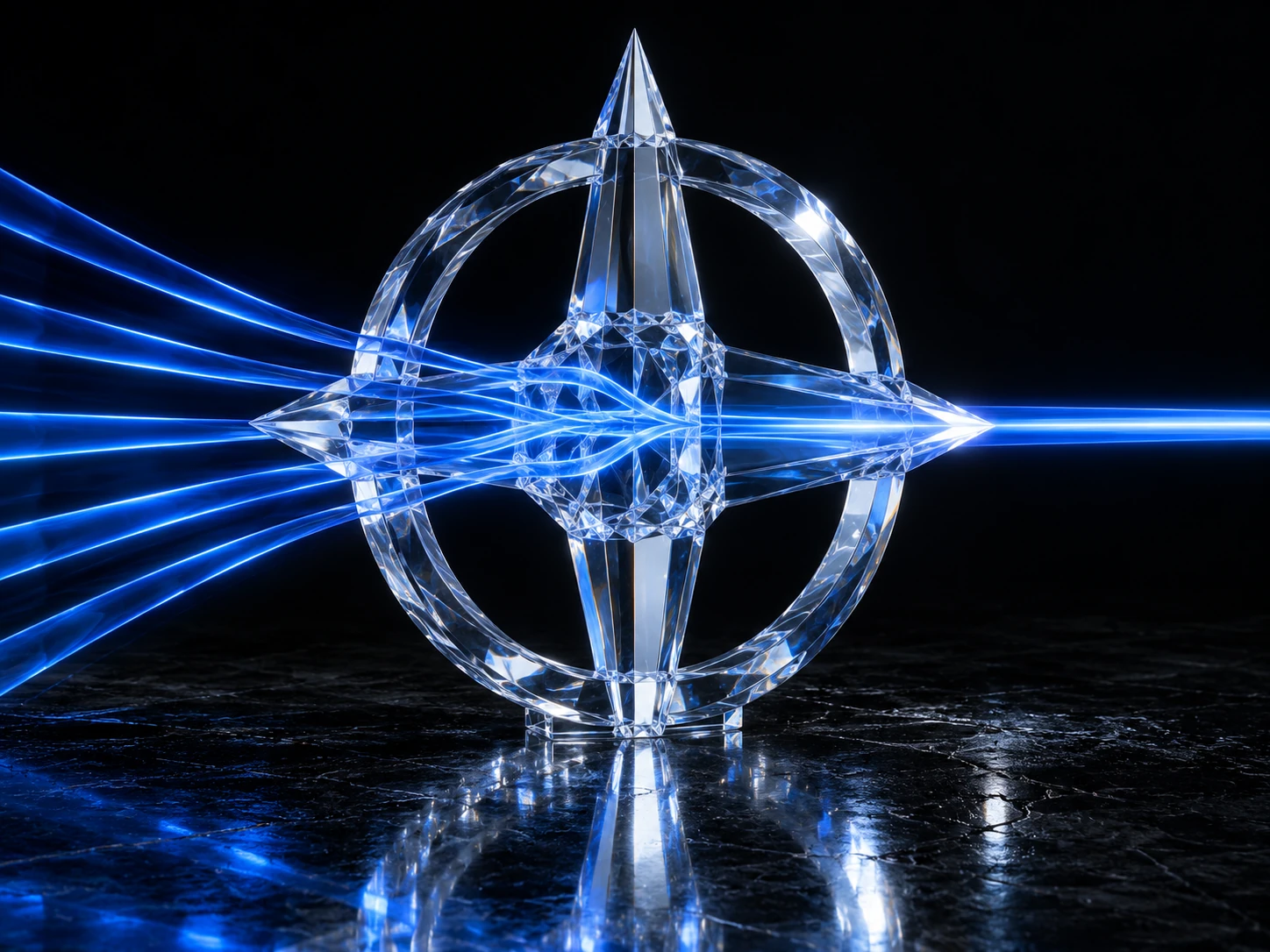 Clear crystal pathways converge into a focused blue direction.